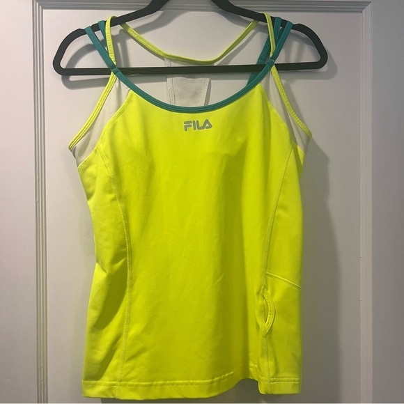 FILA Neon Yellow and Green Strappy Tennis Pickleball Workout Tank Size Large - Picture 2 of 6